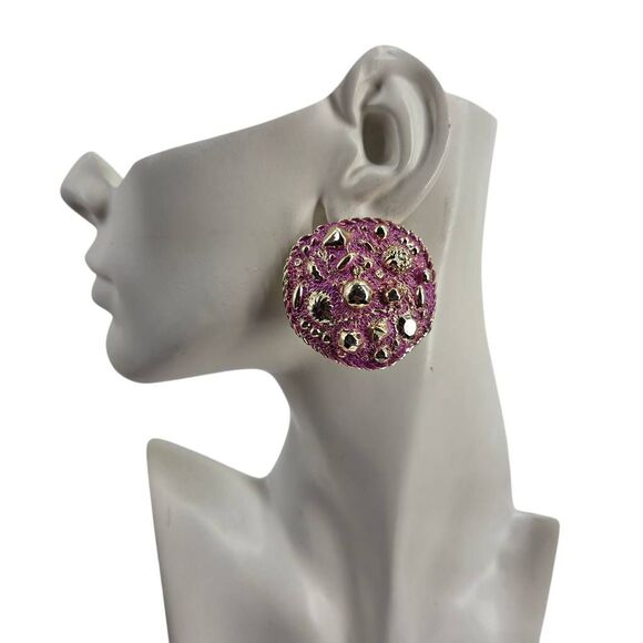 Levy Vintage Pink Rhinestone Statement Clip-On Earrings 1980s 1.95\